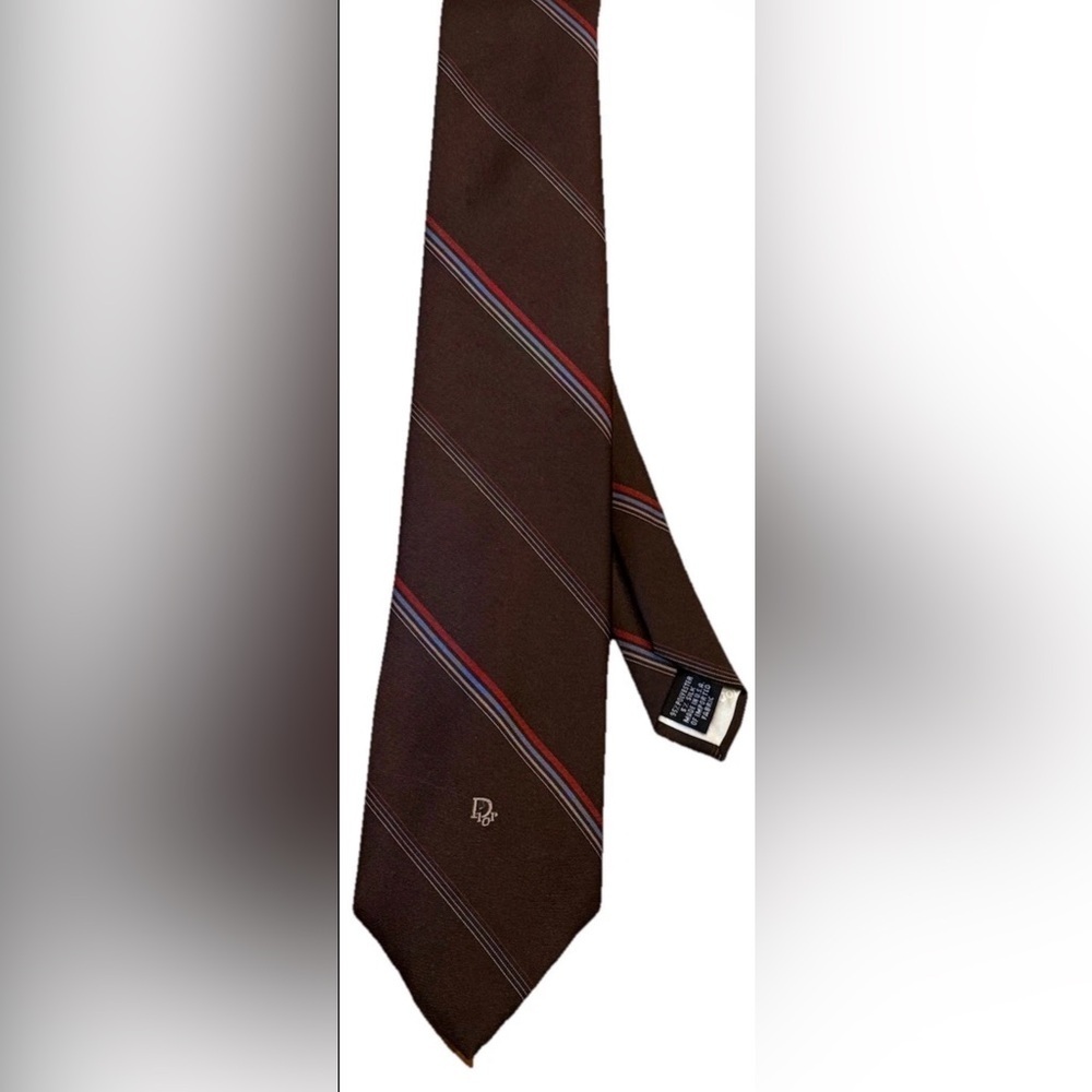 Christian Dior Monsieur Vintage Necktie Brown Diagonal Stripe Woven Logo